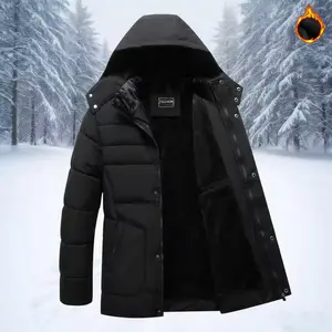 TJL Men's Black Quilted Hooded Jacket - Thermal Lined Zip Up Coat with Detachable Fur Hood by Fashion Brand Sherpa Fleece Long Sleeve Tops Casual Beige Plain