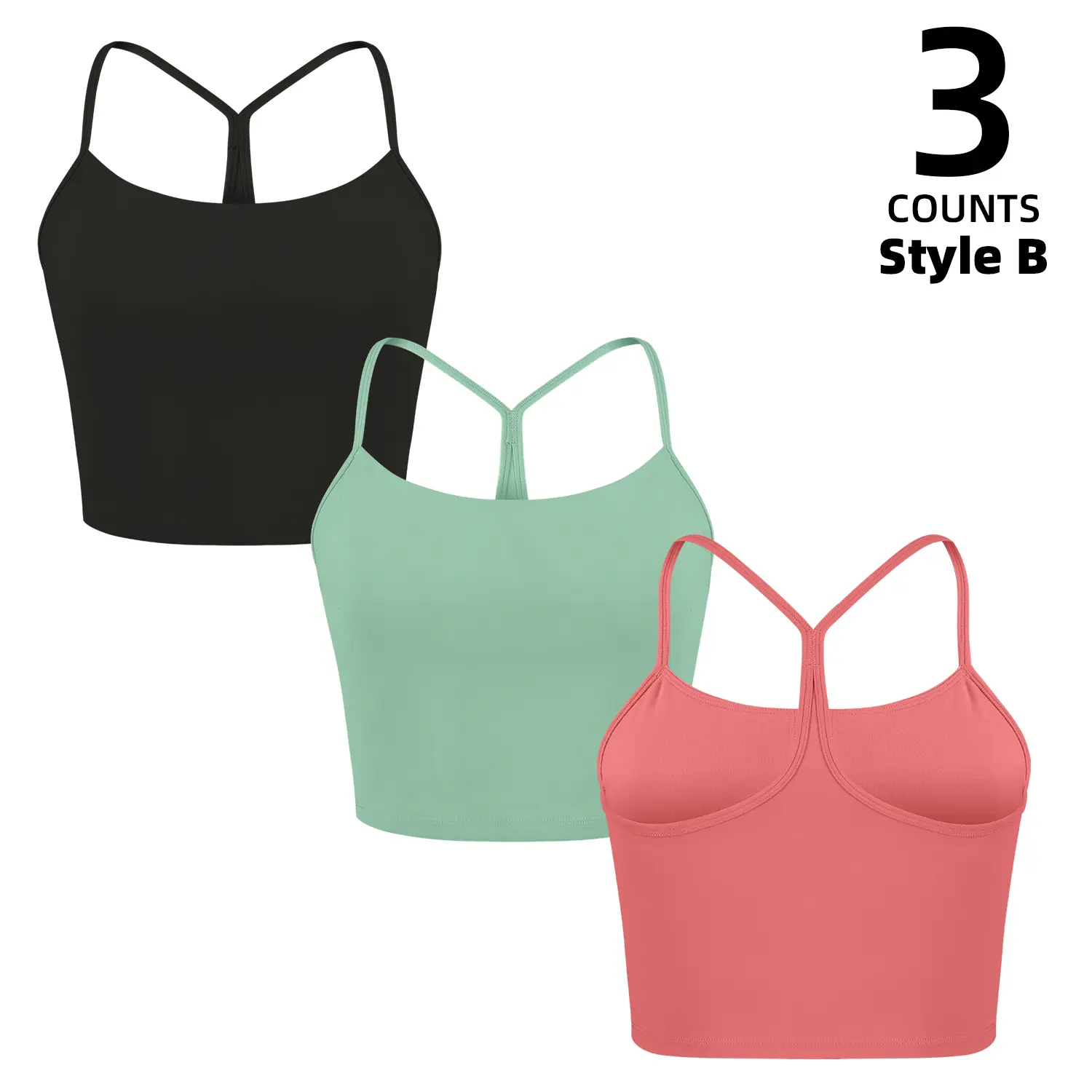 3 pcs - Style B-Black-Mint Green-Watermelon Red