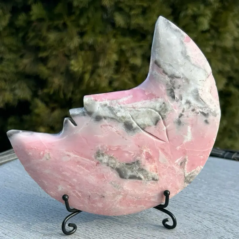 Pink Opal Crystal Moon - Natural Pink Color with White & Gray Patterns