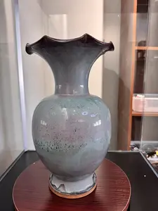 Junyao Porcelain Vase, Handcrafted Chinese Style Flower Vase, Vintage Glazed Ceramic Vase for Home Decor & Centerpieces