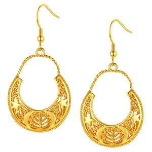 FindChic Jhumka Indian Hollow Crescent Moon Fish Hook Earrings Earrings Handmade Antique Hollow Dangle Earrings Traditional Indian Chandbali Earrings Jewellery For Women Girls Statement Ethnic Jhumki Earrings