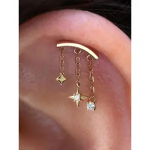 Vintage Chain Tassel Star Zircon Earrings, Simple Style for Women, Daily Commute Versatile Party Elegant Ear Studs, Stud Earring Jewelry