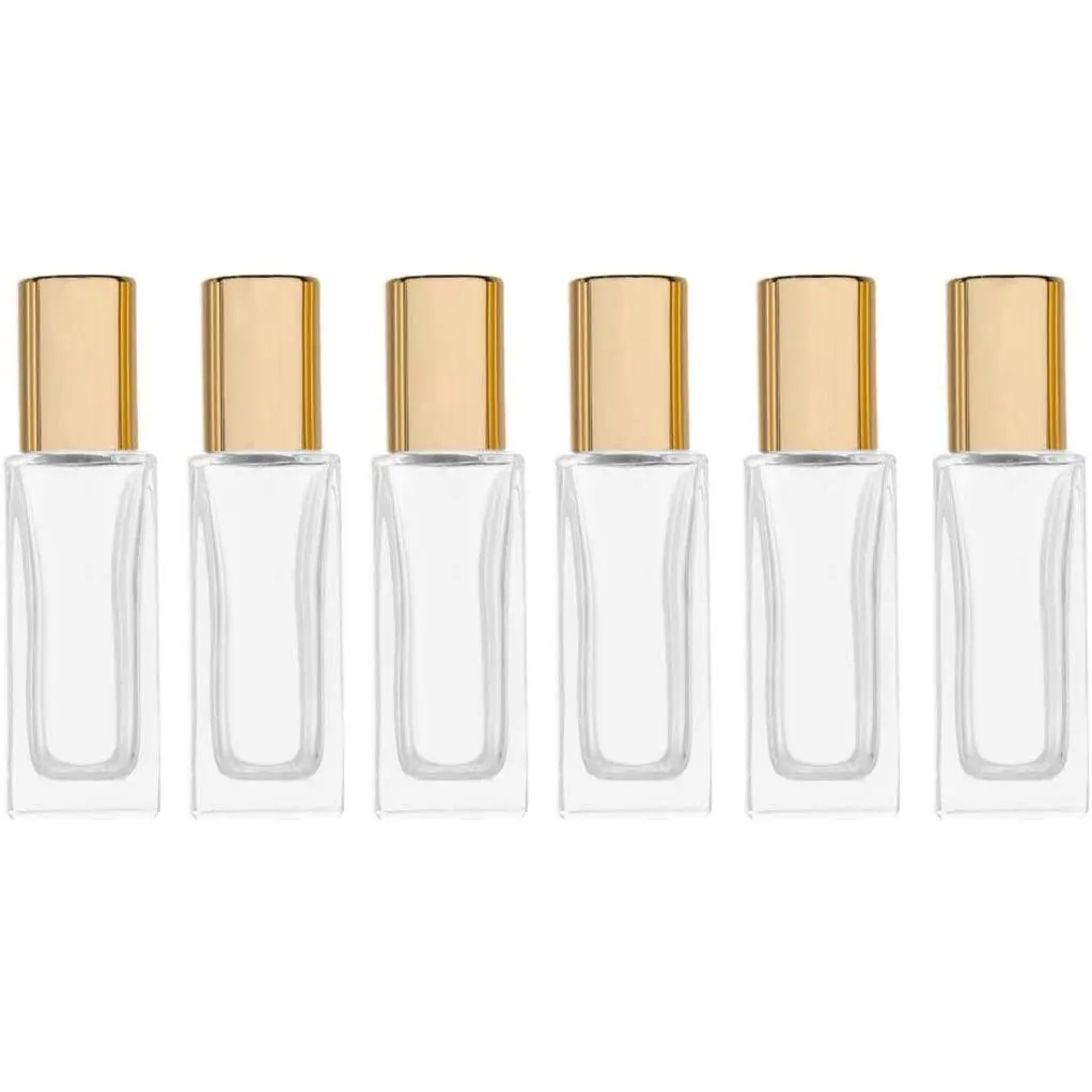 6ml Square Glass Roller Bottle For Essential Oils,Mini Glass Bottles With Stainless Steel Roller Balls,  Caps Portable Roll- Vial  Perfume Container-Pack of 6