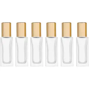 6ml Square Glass Roller Bottle For Essential Oils,Mini Glass Bottles With Stainless Steel Roller Balls,  Caps Portable Roll- Vial  Perfume Container-Pack of 6