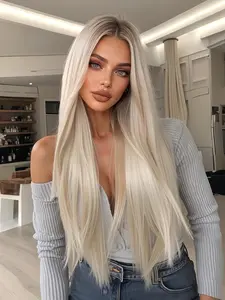 30 Inch Long Blonde Layered Wigs for Women, Gorgeous Fluffy Wigs without Bangs, Synthetic Lace Front Wigs for Party, Daily Use, Fashion Fluffy Wigs