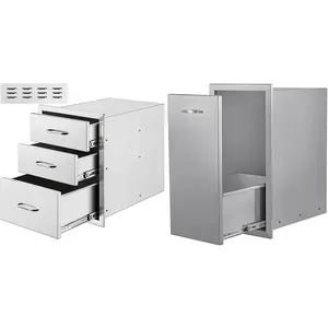 VEVOR Triple Access 18''W x 23''D Stainless Steel Outdoor Kitchen Drawers with 13.6''W x 26''H Trash Bin Pull Out Tray