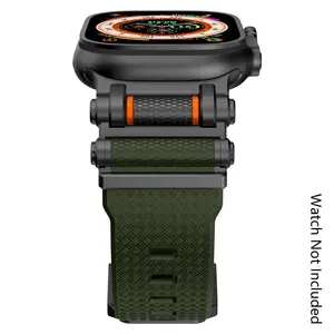 Sports Band for Apple watch Ultra 2/49mm - Military-Grade Silicone with Stainless Steel Connector, Compatible with All Series 10-4 & SE, Waterproof Sport Strap (44-49mm) - Black Smartwatch Strap, Smart Watch Accessories (Watch Not Included)