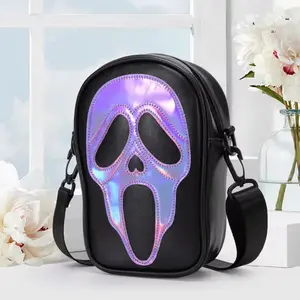 Trendy Skull Crossbody Bag Mini Gothic Purse for Women & Girls Perfect Halloween Gift with Holographic Skull Design