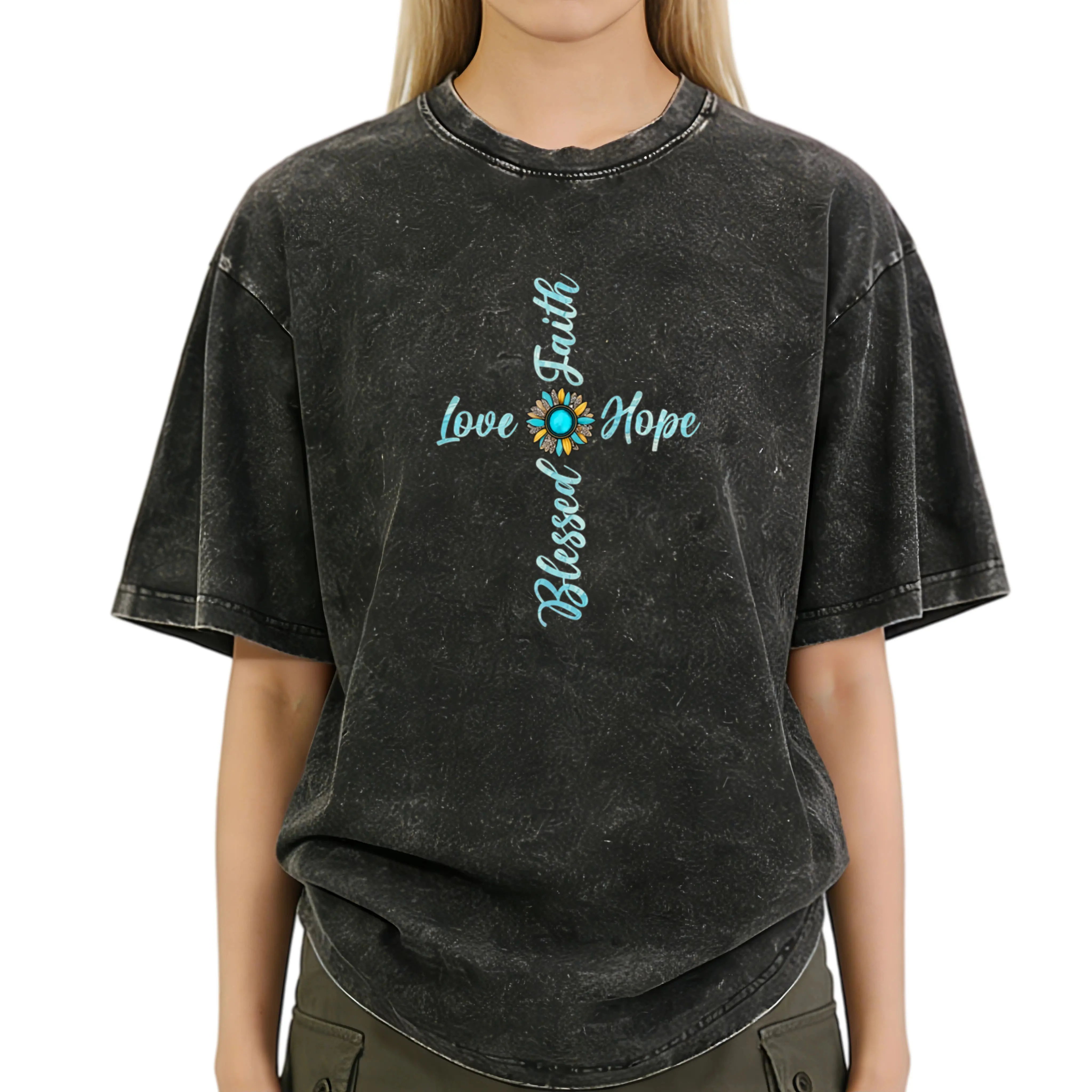 Cotton Crew Neck Short-Sleeve Tshirt - Christian Digital Print Streetwear Top with Jesus, Faith, Hope, Love, Sunflower, Leopard Graphics, Casual Religious Clothing summerwins