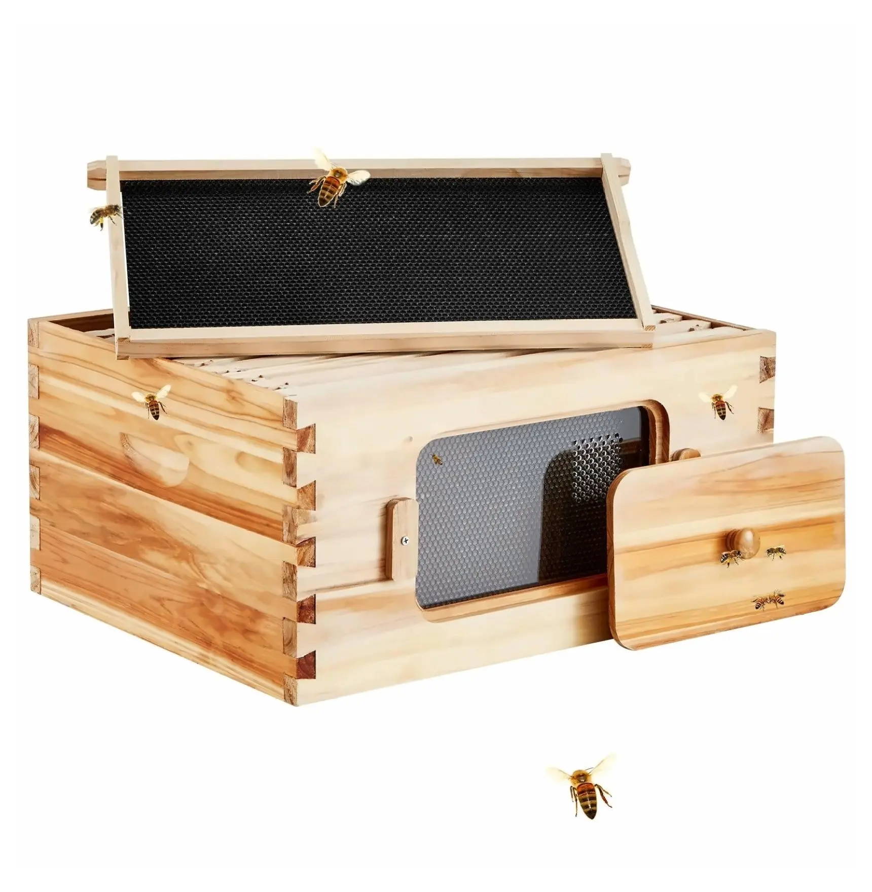 Beehive Starter Kit, 10 Frame Langstroth Hive, Fir Wood, Swax Coated, Acrylic Windows, Beginner & Pro Beekeepers 1 x Deep Box