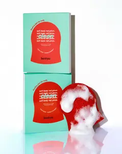LAUNDRYOÜ Exfoliating Body Glove (2-Pack) | Gentle Body Scrub Mitt with Hyaluronic Acid & Papaya Enzyme | Korean Shower Essential