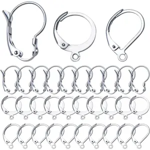 30pcs Stainless Steel Leverback Earrings Hooks: Round, Oval, Gourd - Silver