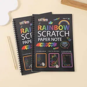 DIY Creative Scratch Art Book Set, Kids Educational Colorful Scratch Paper, Family Interactive Watercolor Art with 2 Wooden Sticks & 4 Templates