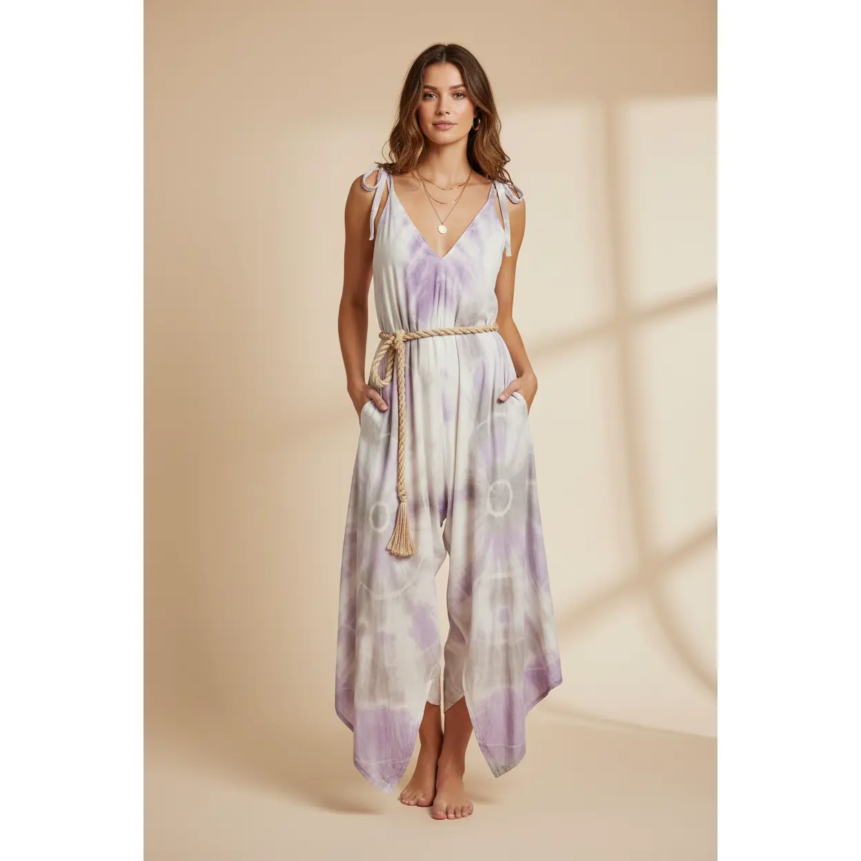 Women's Boho Tie-Dye Loose Wide-Leg Harem Pants, Rayon Maternity Unisex Sleeveless Bohemian Hippie Yoga Clothing for Festival, Beach Use, Overalls