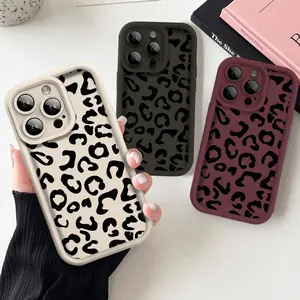 Chic Wine Red Leopard Print Phone Case, Soft Silicone TPU Protective Shockproof Cover For iPhone 17 16 15 Pro Max 14 13 12 11 Girl