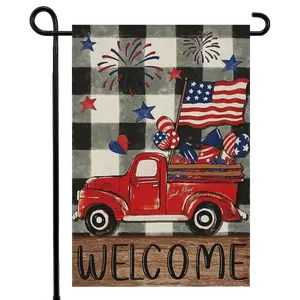 1 pc, 12x18 in Independence Day Garden Flag, Patriotic Welcome Truck 4th Of July Flag, Vertical Double Sided Patriotic Memorial Day American Veteran Holiday Farm Yard Home Outside Decor