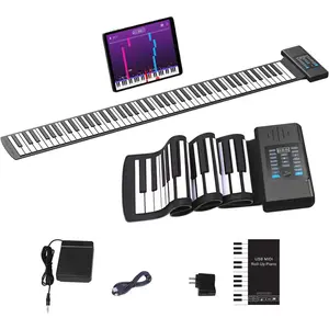 88  Roll Up Piano, Upgraded Portable Rechargeable Hand Roll Piano Keyboard, 128 Rhythms, 128 , Roll Out Keyboard Piano with LED Display MIDI Function,   for Beginners