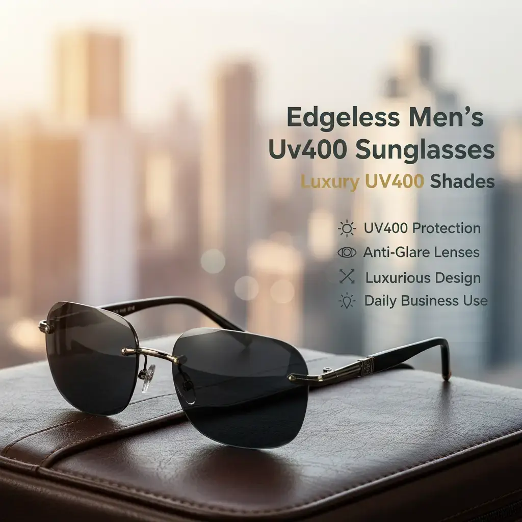Men's Rimless Dark-Lensed PC Sunglasses - UV400 Protection, Anti-Glare, Luxurious Contemporary Design, High Quality Eyewear, Outdoor Eyewear, Protective Sunglasses for Daily Business, Outdoor Use