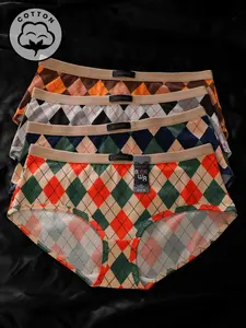 4 Pcs Biweier Women's Plaid Print Cotton Briefs, Elastic Waist, Soft Comfort, Casual Style, Ideal for Everyday, Home, Work, Gifts, Soft Stretchy Briefs