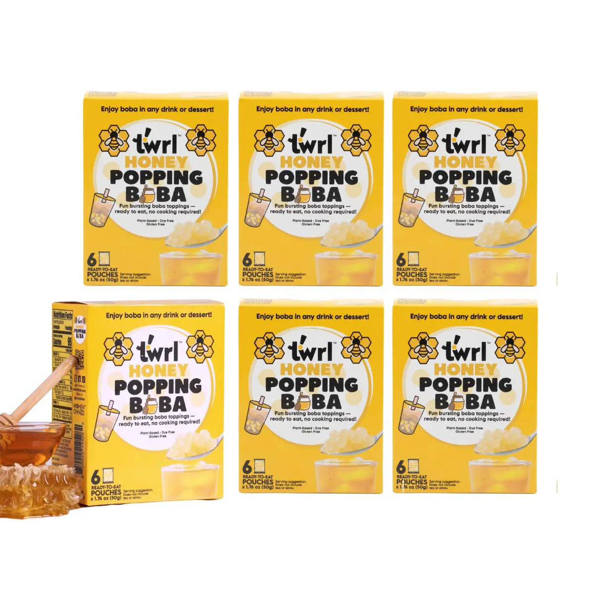 6-boxes Twrl Honey Popping Boba - Single Serve - Pack of 6 - Dye-Free - Gluten Free - Perfect for Tea