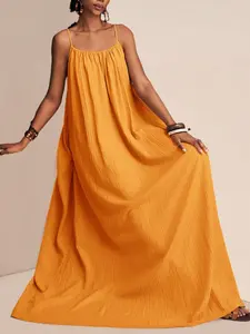 Dress, European & American Vacation Relaxed Style, Textured Drape Vibe, 2026 Summer New Solid Thin Strap Loose Flowy Maxi Dress, Flattering & Breathable, Must-Have for Beach, Commute & Casual Home Wear
