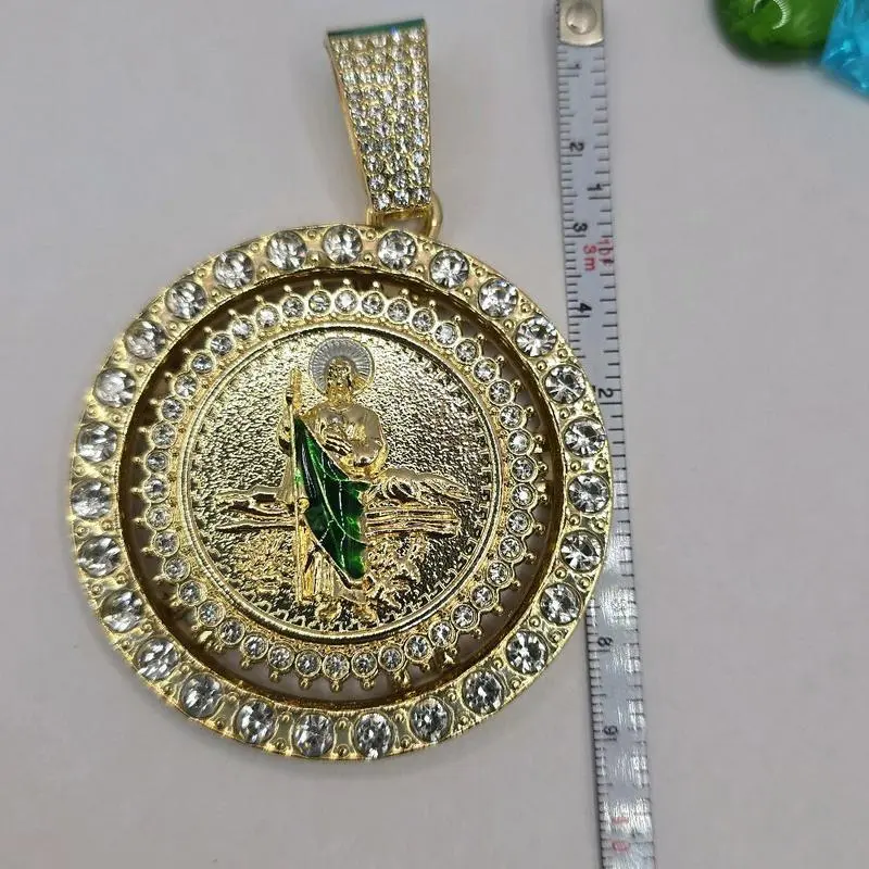 SAINT JUDE religious pendant rotable 60MM gold-plated with clear stone's NO CHAIN SAINT JUDE religious pendant rotable 60MM gold-plated with clear stone's NO CHAIN