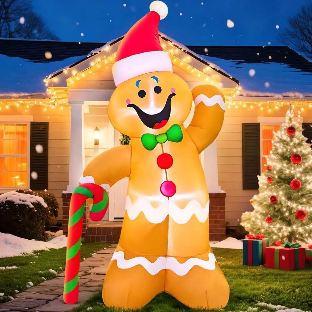 6FT Inflatable Christmas Decorations, Christmas Blow Up Yard Decorations with LED Light Up, Gingerbread Inflatable Outdoor Decorations for Xmas Yard Decor