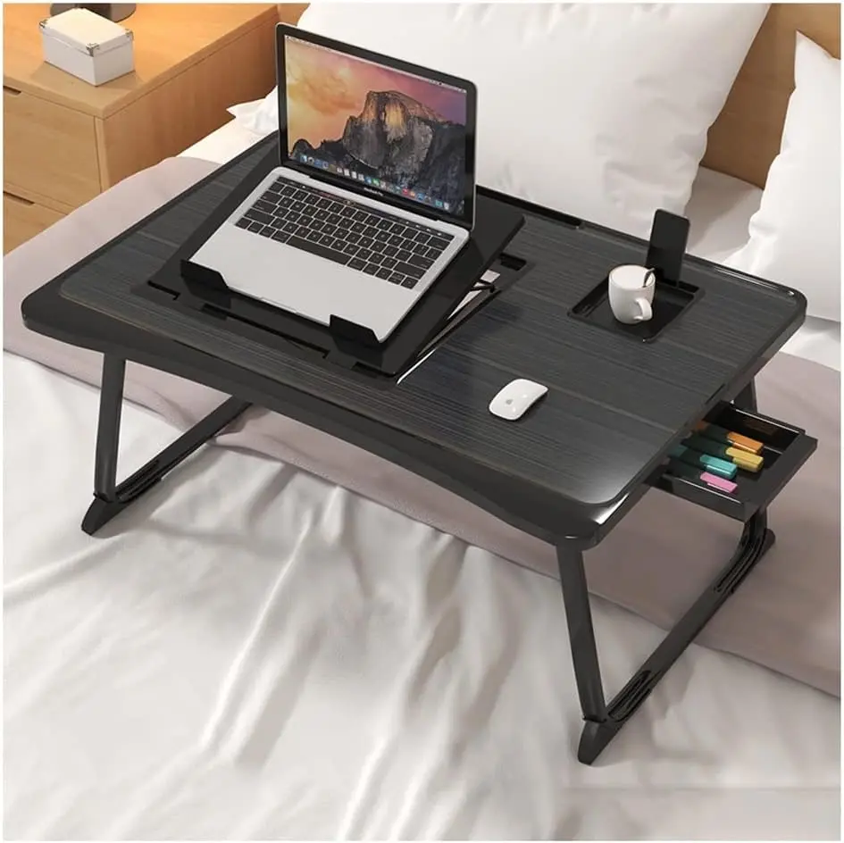 Adjustable Laptop Desk for Bed with Storage Drawer & Cup Holder – Portable Lap Tray Table, 6 Angle Settings for Work, Study & Breakfast in Bed