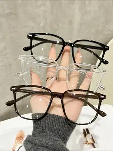 3 pairs of women's and men's square daily classic portable modern minimalist style flat glasses combination, back to school, daily life, watching TV, reading, office decoration