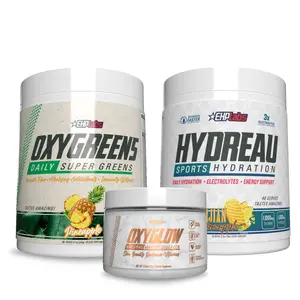 Morning Gut & Wellness Stack - OxyGreens (30 Serve) + OxyGlow Collagen + Hydreau by EHPlabs  | Daily Digestive & Skin Health Support | Easy to Add to Your Morning Routine Supplement Dietary
