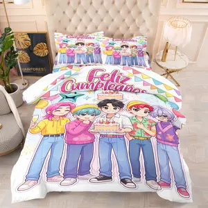 K-Pop Cartoon Anime Idol Print Comforter Set, 1 Quilt and 1-2 Coreless Pillowcases, Virtual Boy Band Birthday Party Theme, Comfortable Polyester Fiber, Youthful Boyish Style Bedroom Decor or Gift for Fans