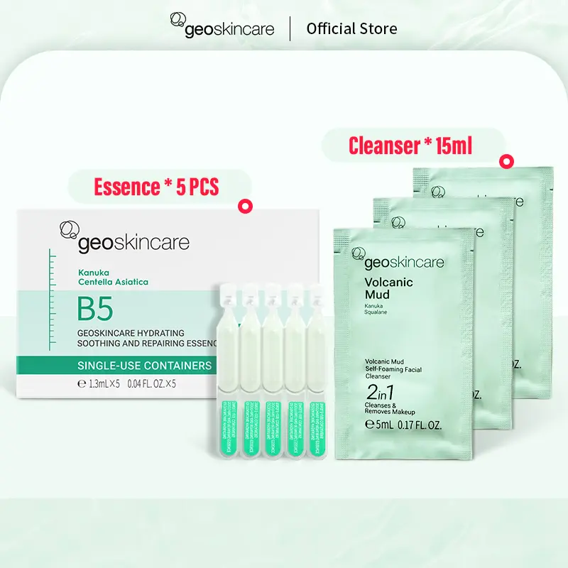 [Travel Set] Geoskincare Strong Hydrating 3% Vitamin B5 Redness Relief Soothing and Repairing Essence Single-Use & Cleanser