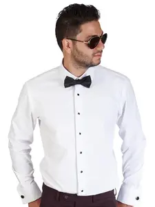 Slim Fit White Spread Collar Lay Down French Cuff Men's Tuxedo Dress Shirt Combo Formal Menswear