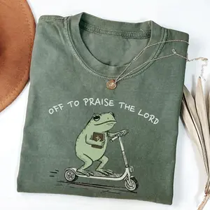 Christian T-shirt, Funny Frog Off To Praise The Lord Tshirt, Unisex Tee, Bible Study Shirt, Jesus Church Faith Humor Shirt, Top Menswear Cotton