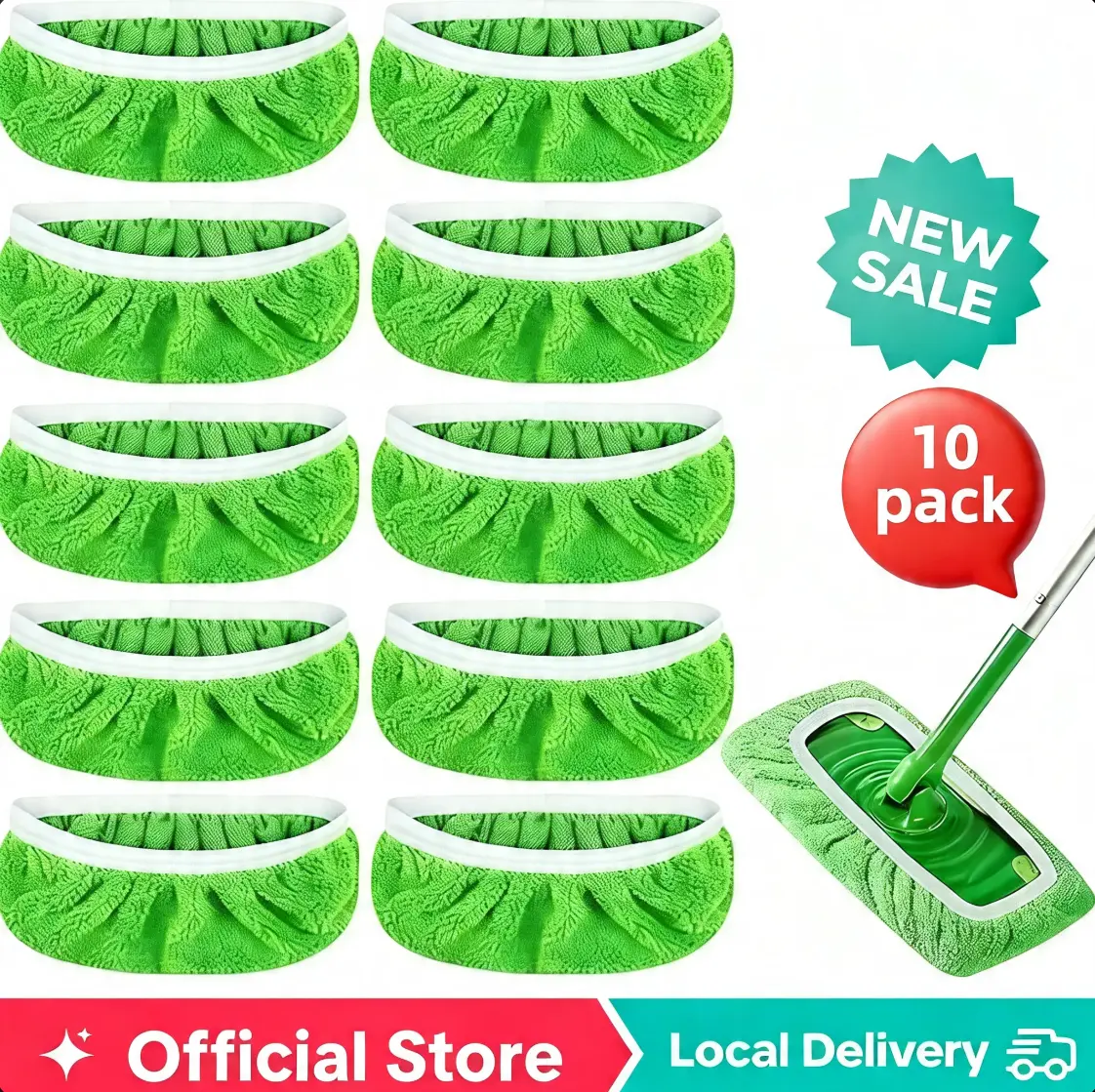 10 Pack "10×4.5 Inch"&”17×5Inch“ Super Absorbent Flat Mop Pads, Reusable Washable Durable Easy Clean High Absorbency Floor Cleaning Pads Flat Mop System steam mop for floors