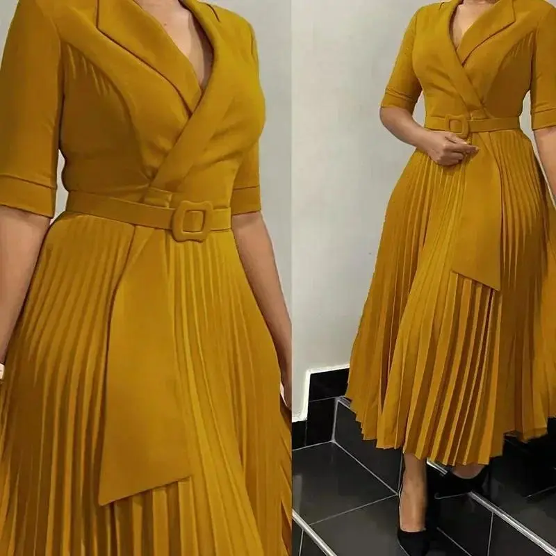 2026 African Women's Summer Dress - Elegant Short-sleeved V-neck Polyester Fitted Skirt - Ankara Fabric Dress - African Clothing
