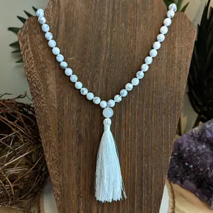 108 Mala Tassel Beaded Necklace (Wrap Bracelet) - Howlite