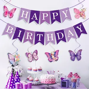 Butterfly Birthday Decoration Set, Spiral Banner with Butterfly Charm, Party Decorations for Various Scenes, Festive Event Supplies, Happy Birthday Decorations