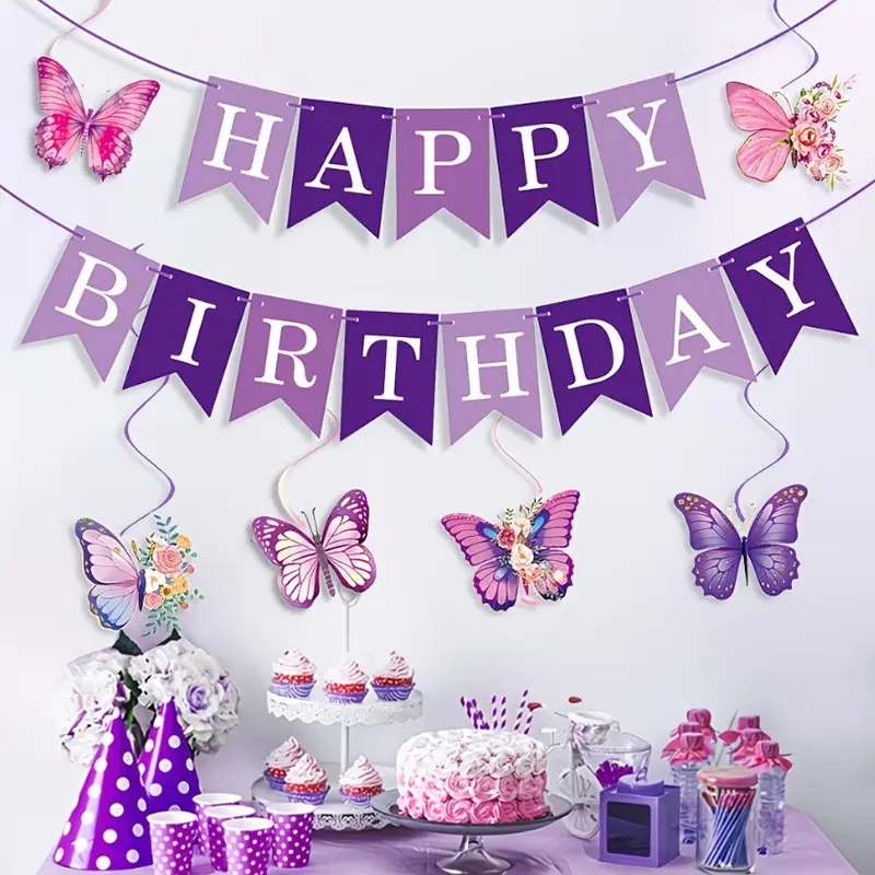Butterfly Birthday Decoration Set, Spiral Banner with Butterfly Charm, Party Decorations for Various Scenes, Festive Event Supplies, Happy Birthday Decorations, Party Decor Design