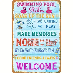 [1pc Pool Rules Sign] 1pc Detailed Aluminum Pool Rules Sign |   Practical Style 8*12 Inch for Pool Decor Enthusiasts