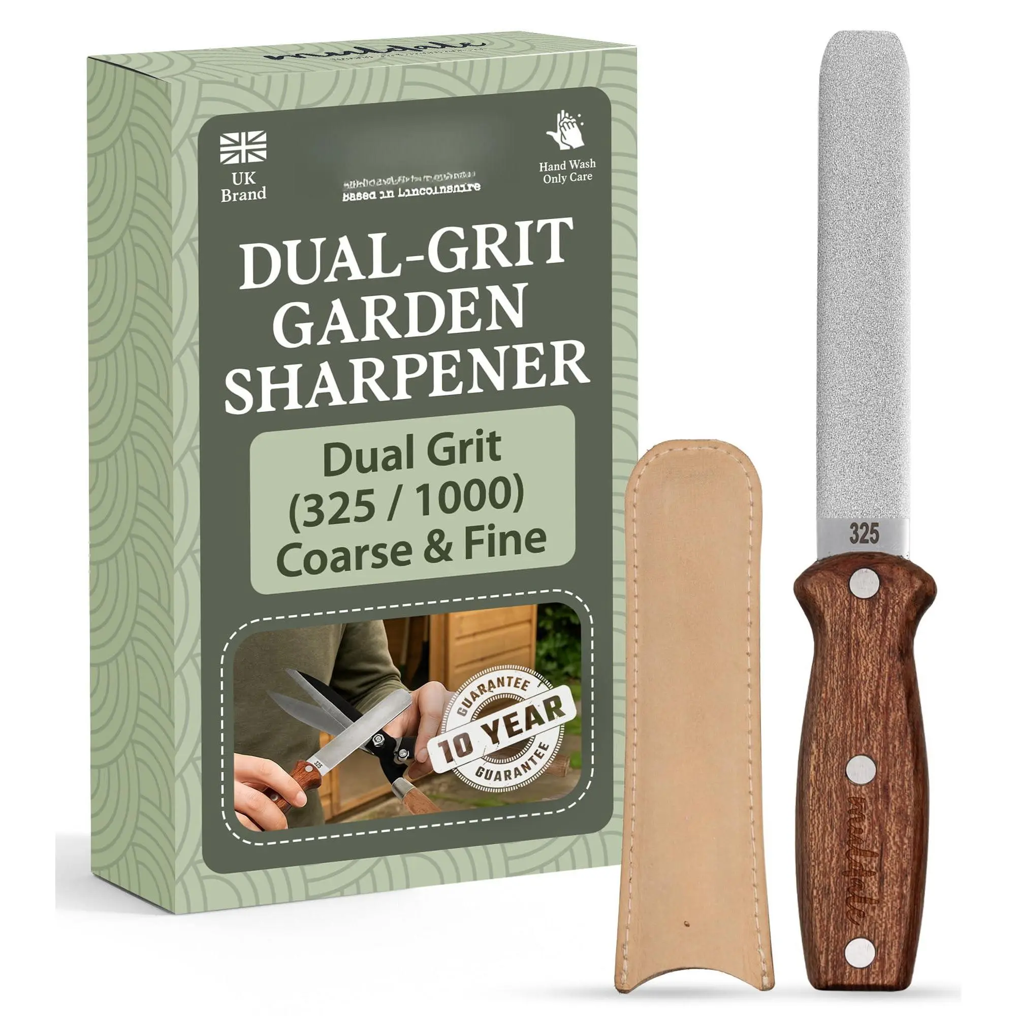 Garden Shear Sharpener - Titanium Grit Dual Sided With Leather Strop Tool For Pruners  Lawn Mower Machete Hatchet And Axe Rosewood Handle