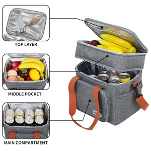 1PC Double Layer Lunch Bag Large Capacity Thermal Insulation Lunch Bags Leakproof Cooler Tote For Men Women Work Picnic School
