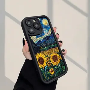 Van Gogh's Starry Night and Sunflowers Pattern-Themed Phone Case, High Quality Protective Phone Case, Suitable for iPhone 17/16/15/14/13/12/11 Pro, Plus, Pro Max, Mini, X, XS,XSMAX, XR and Other Series, Shockproof, Lightweight, TPU Material, Accessories