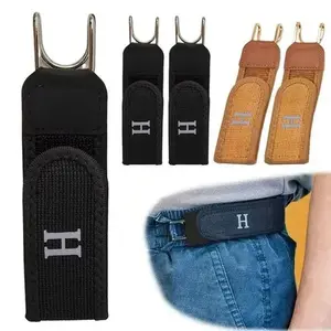 2 Pieces Metal Hook Elastic Belt, No Buckle Belts For Men Women, Adjustable Belts Without Holes, No Hole Buckleless Belt Hooks, Adults Invisible Waist Strap For Outdoor Work Travel Casual