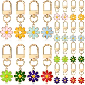 24 Pcs Spring Flower Keychain Bulk Daisy Cherry Enamel Keychain Boho Purse Charms for Handbags Accessory for Women