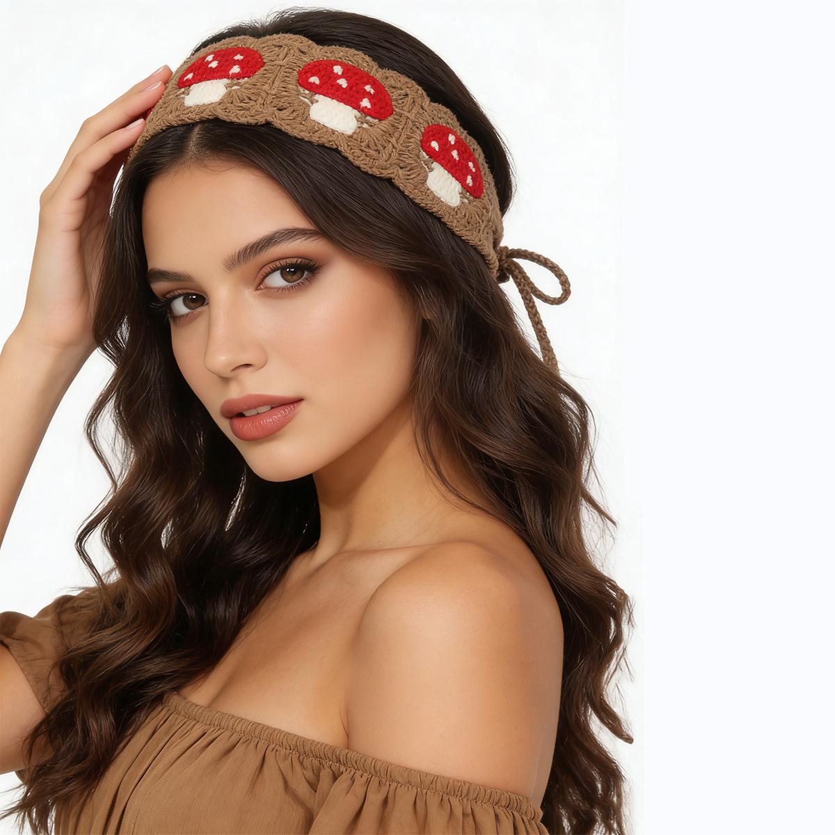 3 Pack Crochet Headbands for Women Mushroom Design Bohemian Bandana Tie-Back Knit Headband for Girls Wide Head Bands Crochet Headwrap Hairband