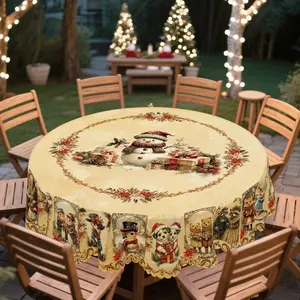 PLUMLIK Christmas Tablecloth with Cartoon Animal, Snowman, Red Christmas Flower, Christmas Decor 2025, Christmas Party Decoration for Home Indoor Outdoor, Vintage Red Round Rectangular Table Cloth, Holiday Kitchen Festive Decor, Christmas Gifts