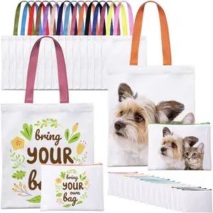 30 count Sublimation Blanks Tote Bags, 15 count  Grocery Bags DIY Heat Transfer Canvas Bags & 15 count Makeup Bags Shopping Totes with Customized Color for DIY, Advertising, Christmas Craft
