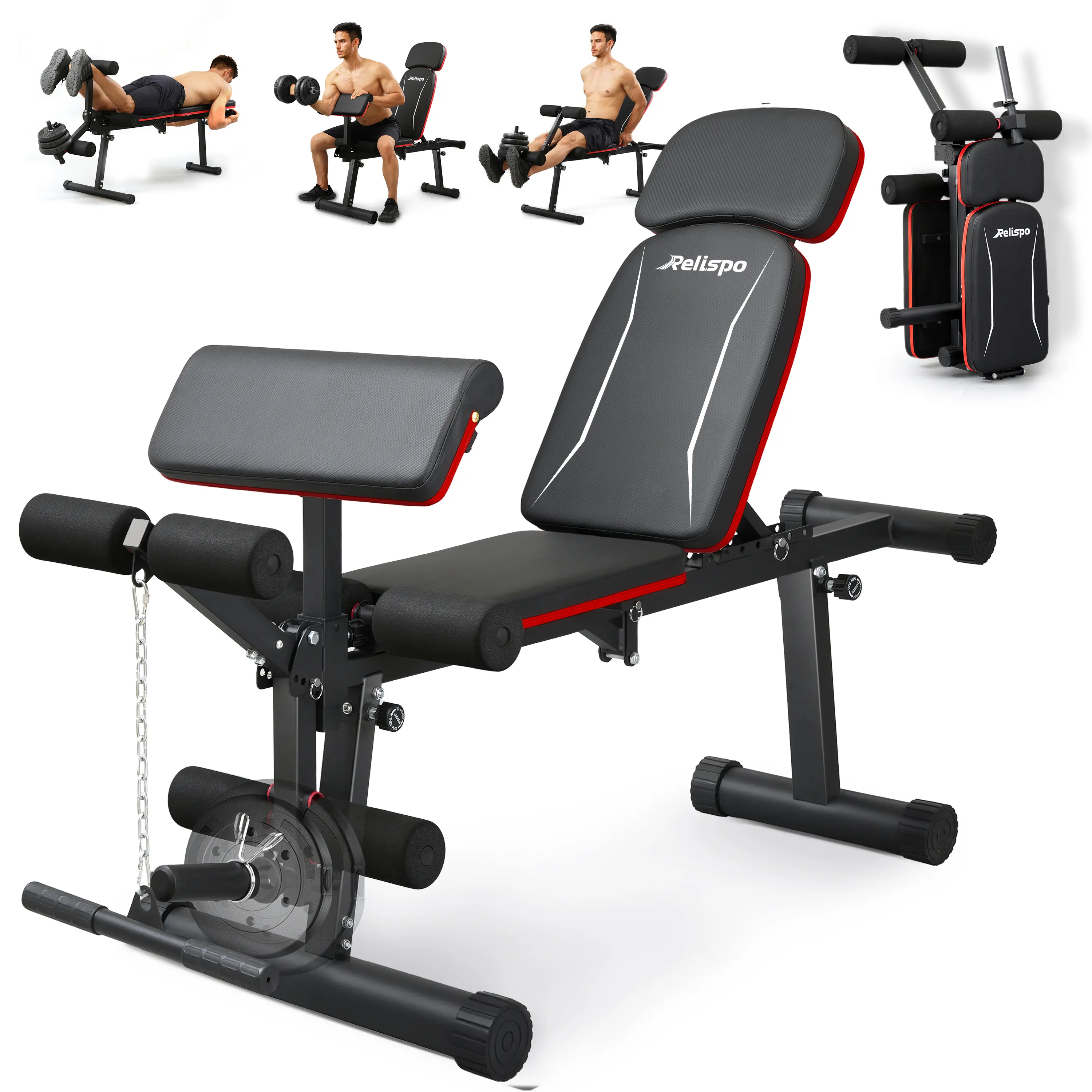 Relispo Upgraded Adjustable Weight Bench with Leg Extension - Leg Curl, 9 Back Positions, Foldable, 1200LB Heavy Duty Lifting Bench for Home Gym, Weight Training Equipment, At Home Gym Equipment