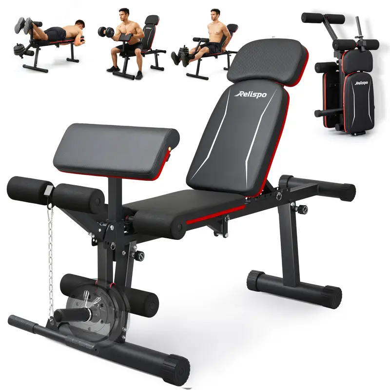 Relispo Upgraded Adjustable Weight Bench with Leg Extension-Leg Curl, 9 Back Positions, Fast Setup Foldable, 1200LB Capacity Heavy Duty Lifting Bench, Home Workout Gear Exercise Equipment for Home Gym Weight Training